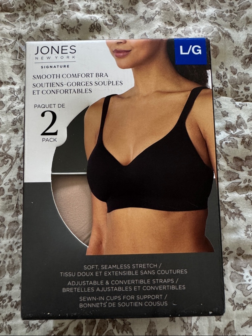 Jones New York Black and Beige Smooth Comfort Bra - 2 Pack L/G